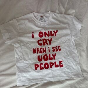 Fruit of the Loom White Tee with Red Text